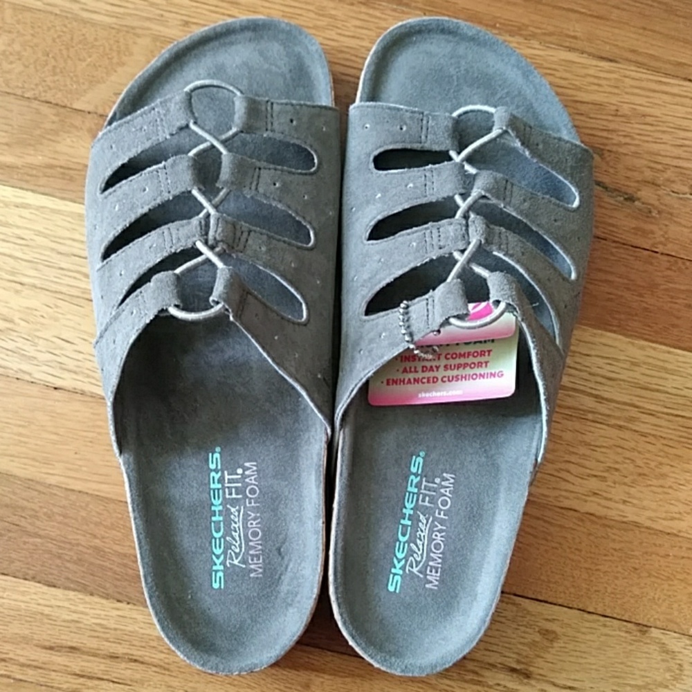 Skechers Granola Wrap It Up Taupe Suede Sandals 7